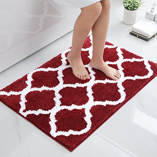 OLANLY Bathroom Rugs 36x24 Soft and Absorbent Microfiber Bath Rugs NonSlip Shaggy Shower Carpet Machine Wash Dry Bath Mats for Bathroom Floor Tub and Shower Burgundy - Image 1