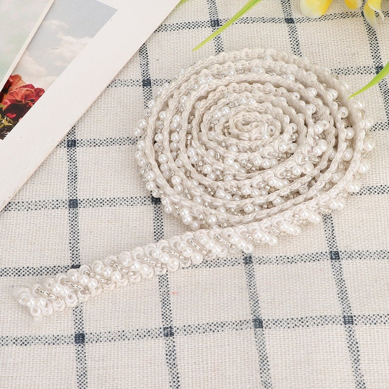 1 Yard Pearl Ribbon Tape DIY HandMade Clothes Embroidered Sewing Decoration Accessories(1cm White Oblique Pearl ) - Image 3