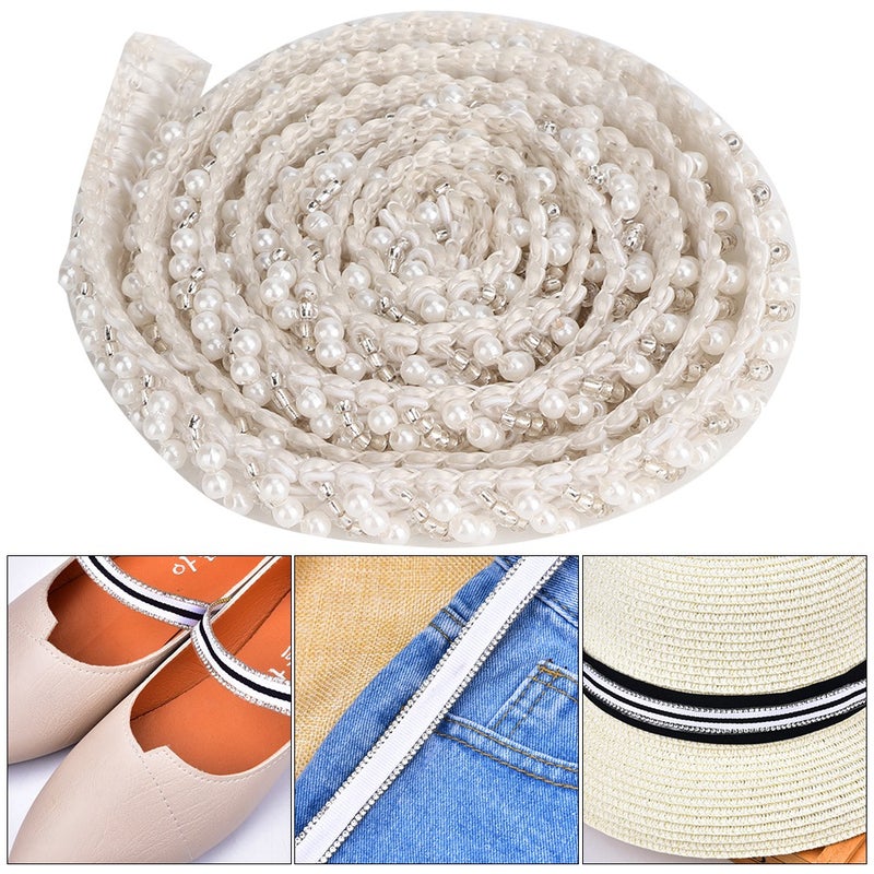 1 Yard Pearl Ribbon Tape DIY HandMade Clothes Embroidered Sewing Decoration Accessories(1cm White Oblique Pearl ) - Image 5