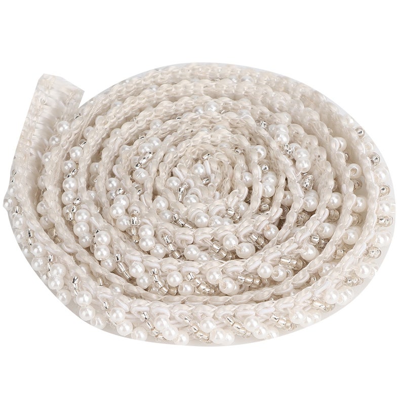 1 Yard Pearl Ribbon Tape DIY HandMade Clothes Embroidered Sewing Decoration Accessories(1cm White Oblique Pearl ) - Image 1