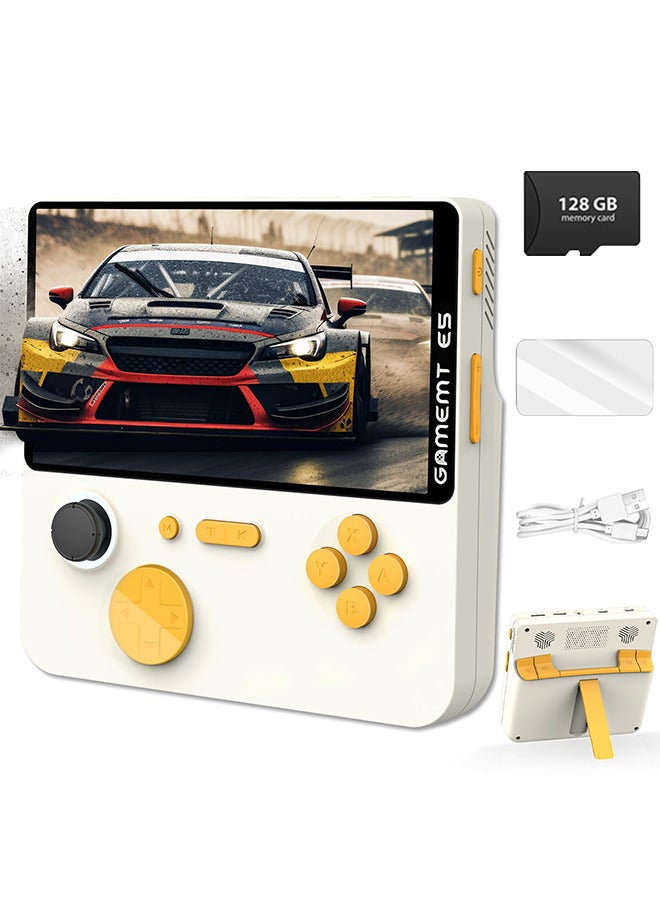  أمباون جهاز ألعاب E5 المحمول باليد بشاشة 5 بوصة، جهاز ألعاب ريترو بشاشة 5 بوصة، جهاز ألعاب ريترو مع 128 جيجا مدمج به أكثر من 15000 لعبة كلاسيكية، 1280 × 720 بكسل، قابل للبحث عن الألعاب، بطارية 6000 مللي أمبير، جهاز ألعاب جيب محمول مع حامل سطح مكتب (أبيض) - Image 1