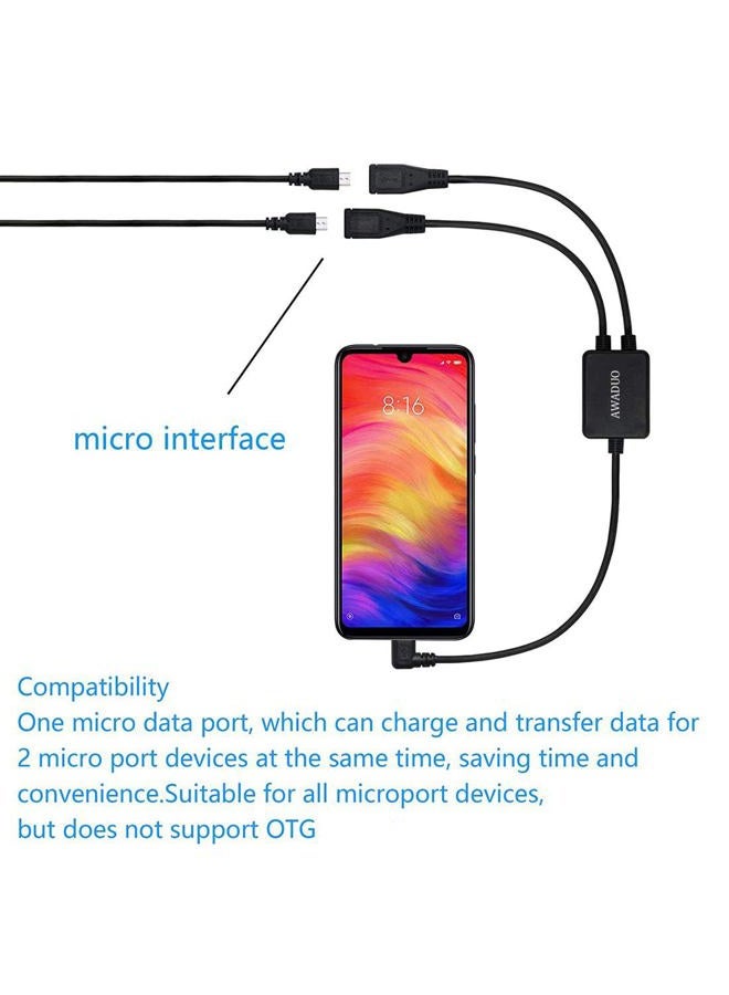 AWADUO 90 Degree Micro USB Male to Female Splitter 1 in 2 Out,Micro USB 1 to 2 Y Splitter Cable High Speed Charging Cable 30cm Length - Image 5