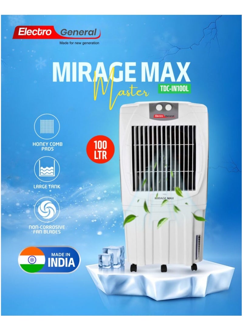 الكترو جنرال إلكترو جنرال مكيف صحراوي مبرد هواء - 100 لتر - 195 واط - سرعات هواء متنوعة - تبريد للثلج - 4 عجلات لسهولة النقل والحركة - صناعة هندي - TDC-IN100L - Image 1