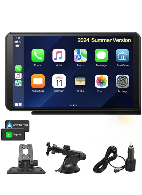 Portable Car Stereo with Wireless Carplay Android Auto Airplay MirrorCast Bluetooth Handsfree AUX/FM Transmitter HD IPS Touchscreen with Carplay Screen Compatible with All Car Models