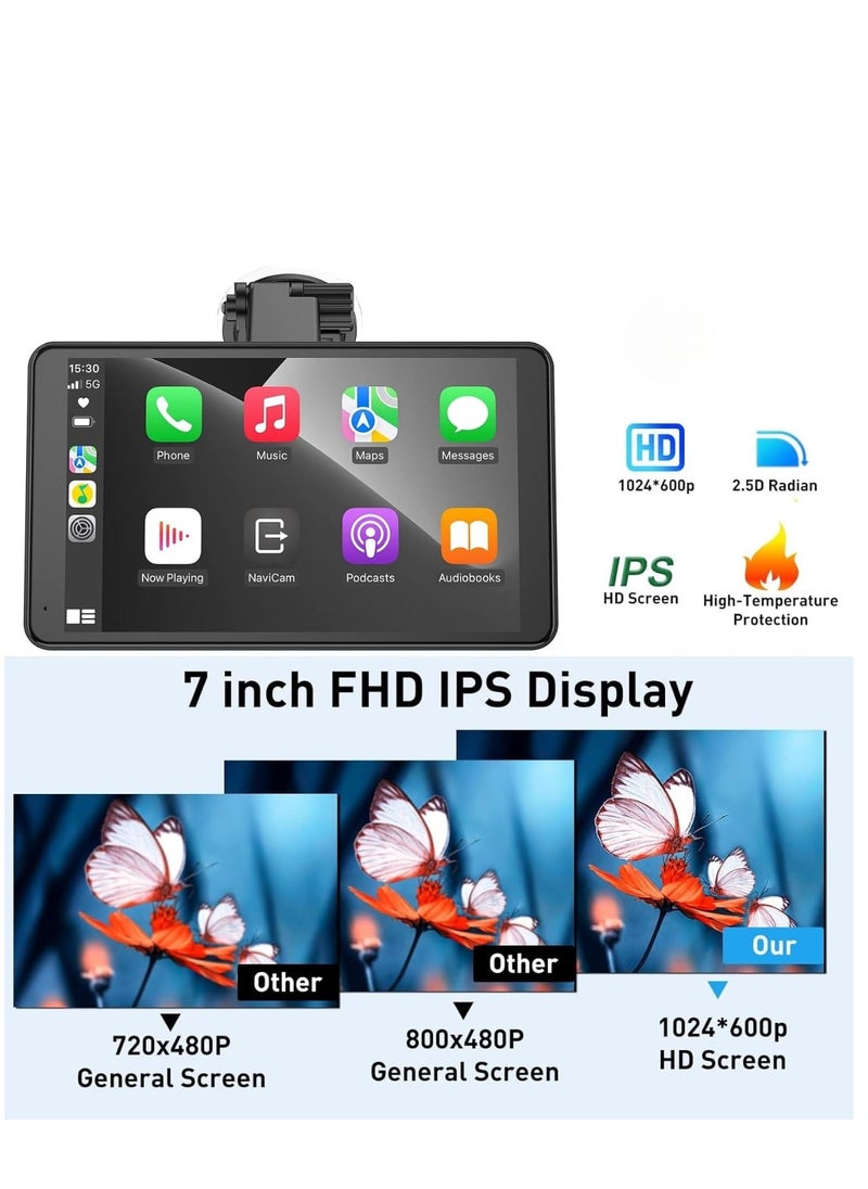 Generic - Portable Car Stereo with Wireless Carplay Android Auto Airplay MirrorCast Bluetooth Handsfree AUX/FM Transmitter HD IPS Touchscreen with Carplay Screen Compatible with All Car Models - Image 1