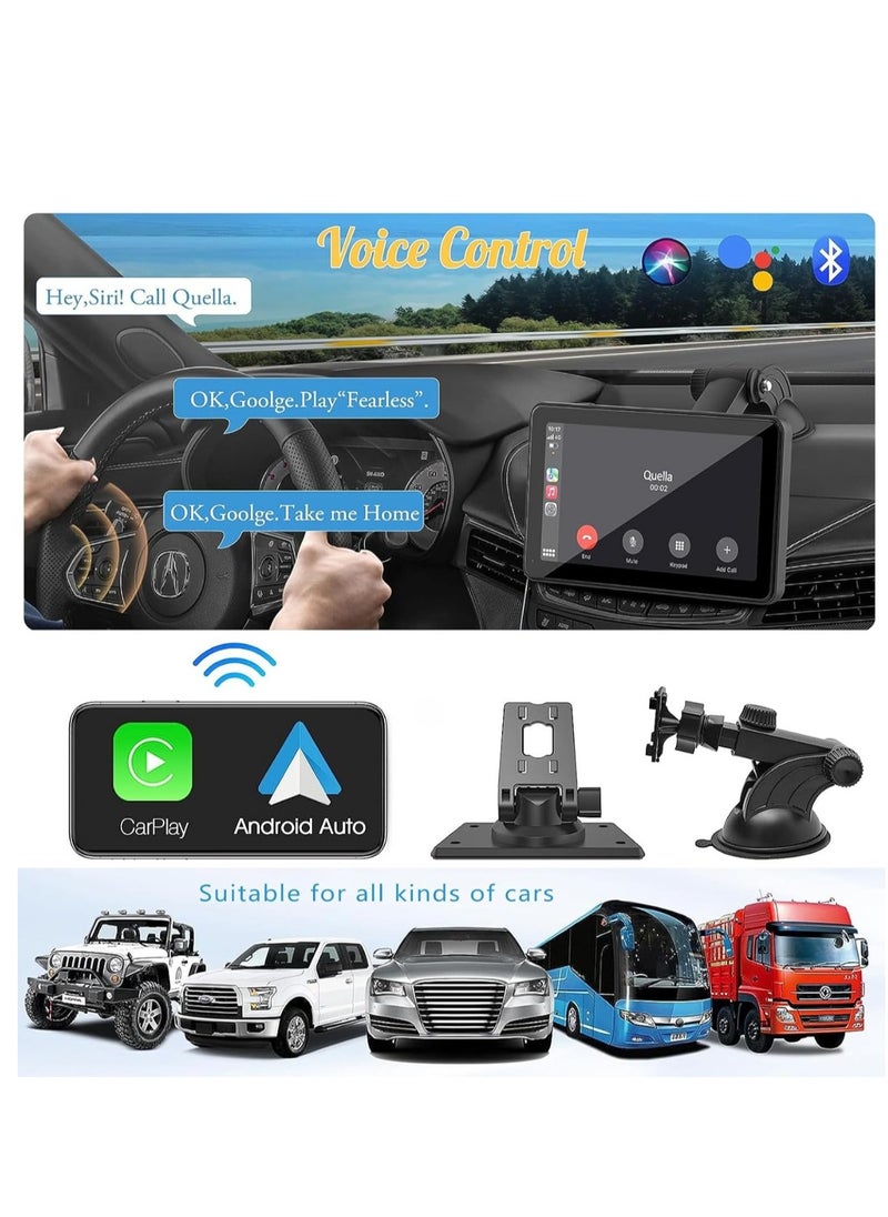 Generic - Portable Car Stereo with Wireless Carplay Android Auto Airplay MirrorCast Bluetooth Handsfree AUX/FM Transmitter HD IPS Touchscreen with Carplay Screen Compatible with All Car Models - Image 1
