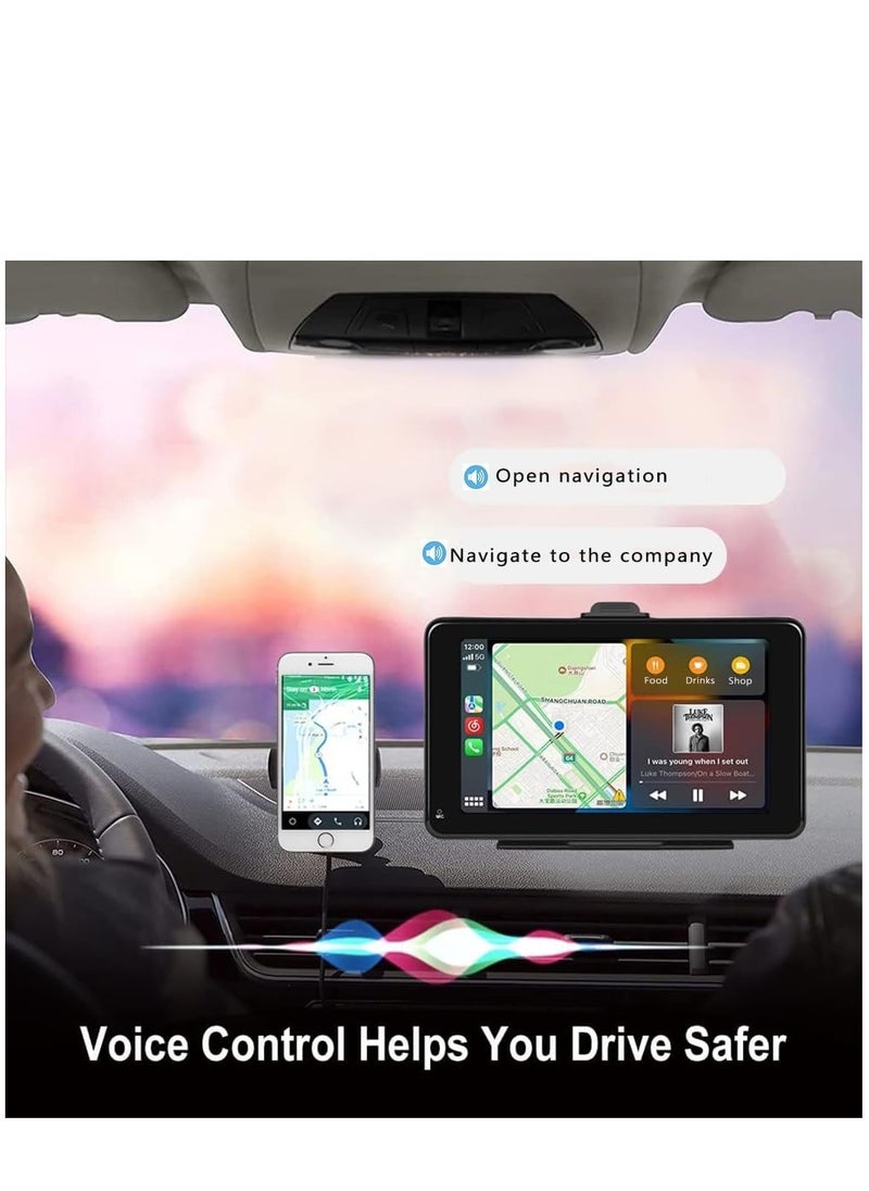 Generic - Portable Car Stereo with Wireless Carplay Android Auto Airplay MirrorCast Bluetooth Handsfree AUX/FM Transmitter HD IPS Touchscreen with Carplay Screen Compatible with All Car Models - Image 1