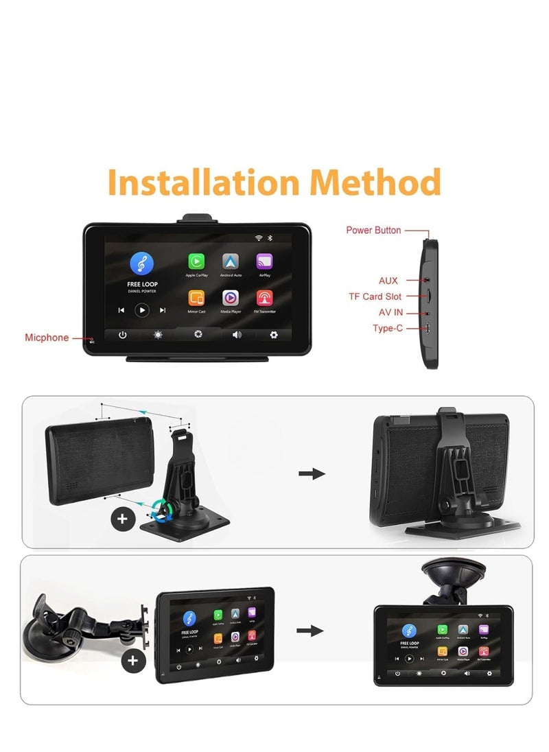 Generic - Portable Car Stereo with Wireless Carplay Android Auto Airplay MirrorCast Bluetooth Handsfree AUX/FM Transmitter HD IPS Touchscreen with Carplay Screen Compatible with All Car Models - Image 1