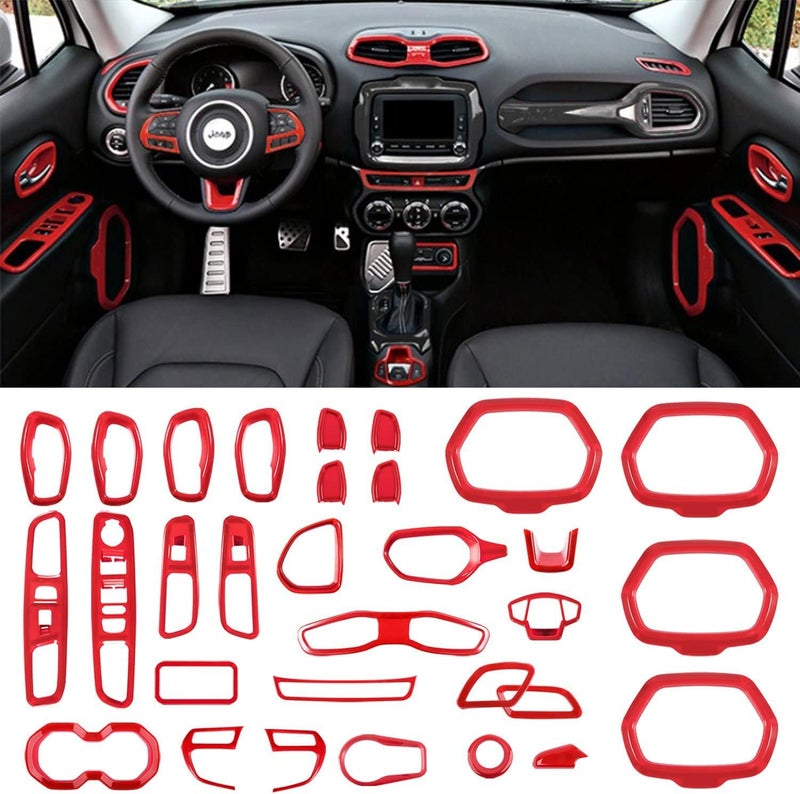 Danti 31 Pcs Car Interior Accessories Decoration Kit for Jeep Renegade (Red) - Image 2