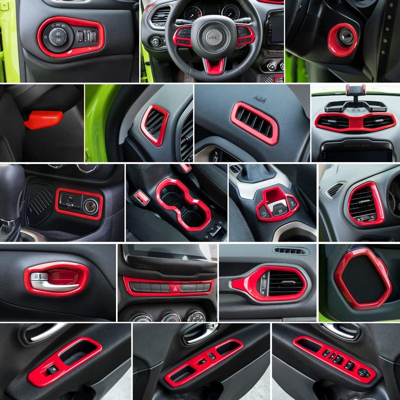 Danti 31 Pcs Car Interior Accessories Decoration Kit for Jeep Renegade (Red) - Image 3