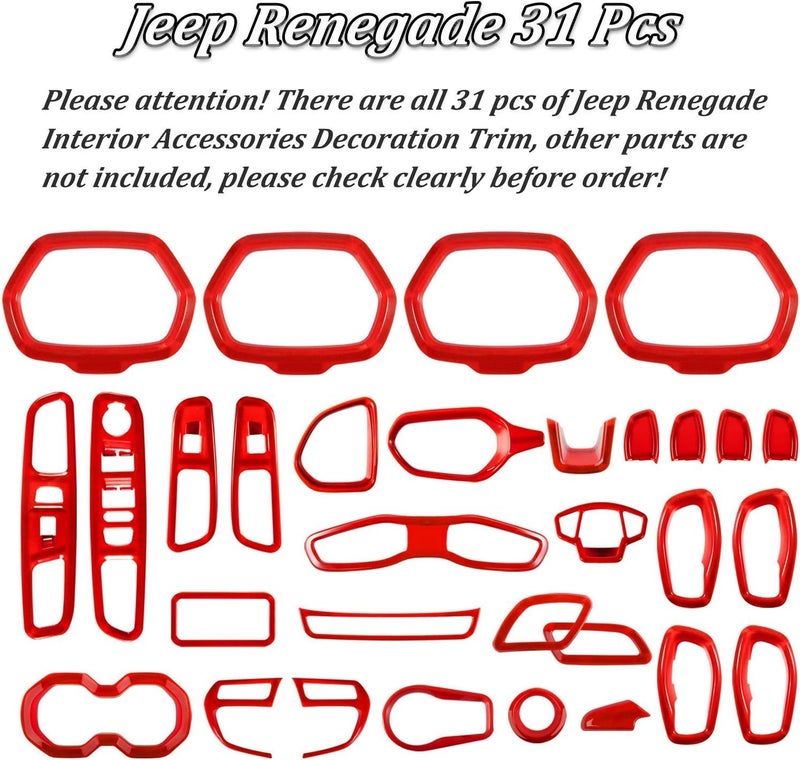 Danti 31 Pcs Car Interior Accessories Decoration Kit for Jeep Renegade (Red) - Image 4