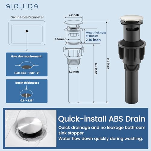 Airuida Bathroom Faucet Single Hole,Stainless Steel 360° Swivel Spout Vanity Sink Faucet with Pop Up Drain and Deck Plate,Single Handle Modern Bar or RV Faucet,Brushed Nickel - Image 4