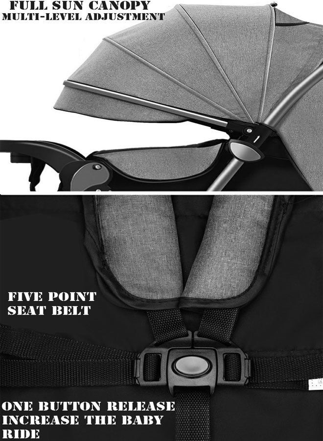 NKX Deluxe Foldable Baby Stroller - Portable Multifunctional Travel Pram for Newborns and Infants with Four-Wheel Suspension - Image 2