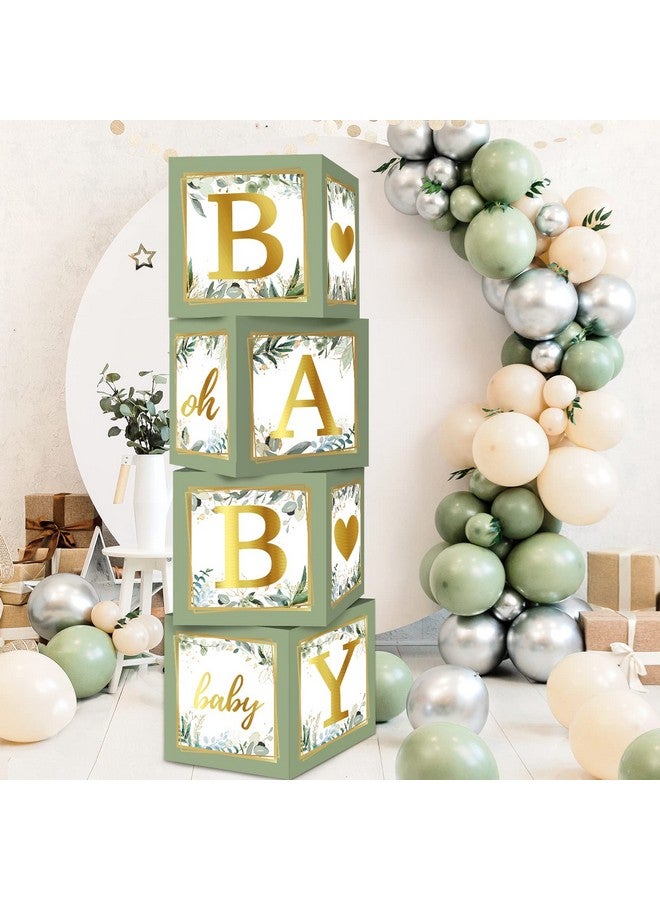 RUBFAC Sage Green Baby Boxes With Letters For Baby Shower 4Pcs Safari Baby Shower Decorations For Boy Girl Balloon Boxes Gender Reveal Baby Shower Birthday Party Favors - Image 1
