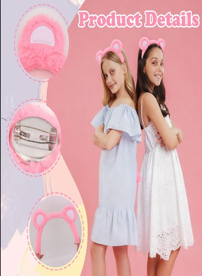 Semato Pink Bear Ears Headband and Tail Set - Animal Pink Bear Ears Costume Heardwear and Tail for Halloween Accessories - Image 3