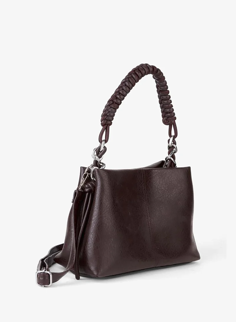 Women's Bitter Coffee Synthetic Leather Knitted Strap Lined Zipper Closure Hand, Arm and Shoulder Bag.