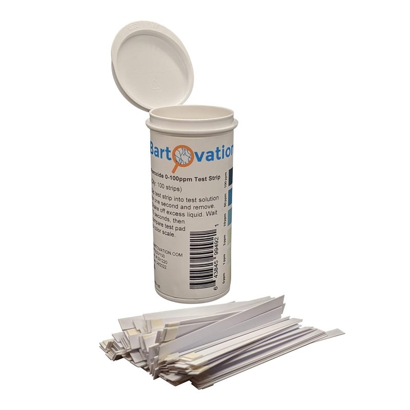 Bartovation Hydrogen Peroxide H2O2 0-100 ppm Test Strip Kit, Low Level [3 Bottles of 100 Strips Each] - Image 2