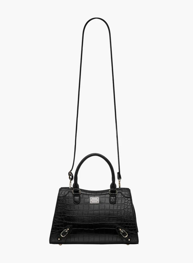 Flora Bella By Shoexpress Textured Tote Bag with Detachable Strap and Zip Closure