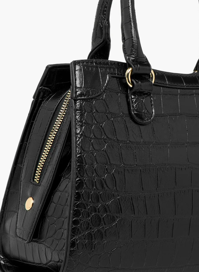 Flora Bella By Shoexpress Textured Tote Bag with Detachable Strap and Zip Closure