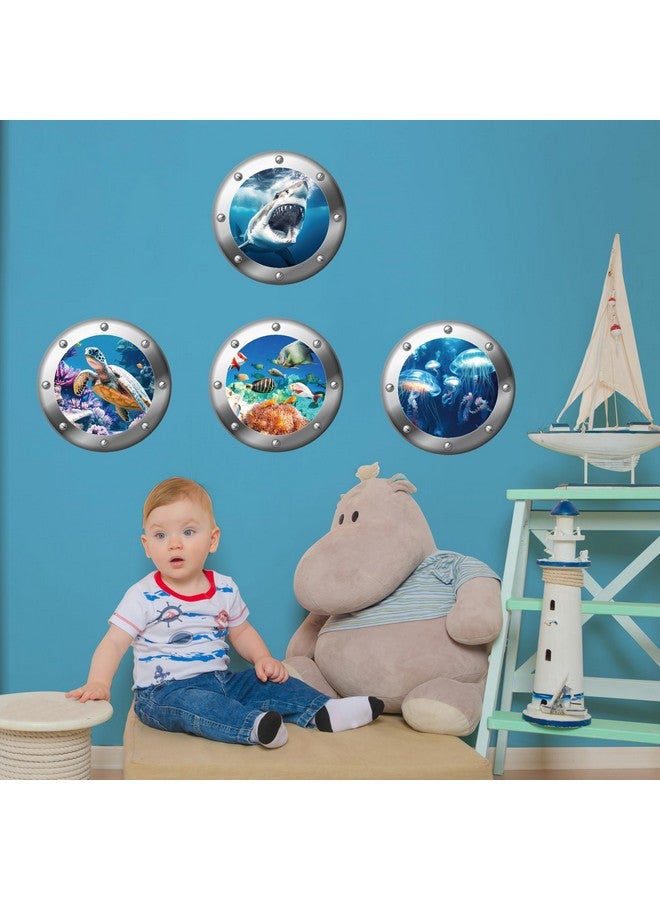 Robmoda 3D Ocean Animals World Wall Stickers Glow in The Dark, 4 Pcs Sharks Turtles Jellyfishs Removable Decals for Kids, Vinyl Stickers for Ceiling (Blue) - Image 4