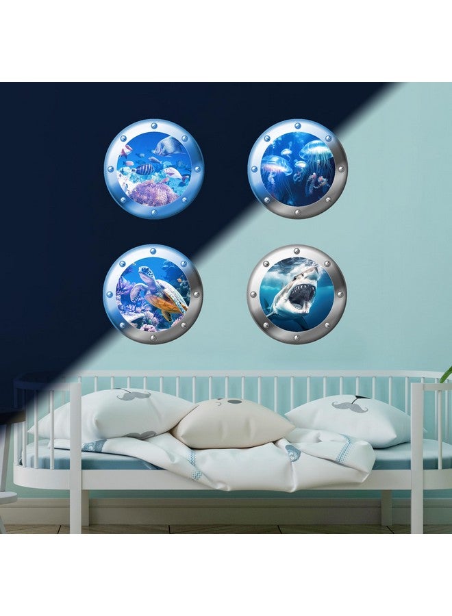 Robmoda 3D Ocean Animals World Wall Stickers Glow in The Dark, 4 Pcs Sharks Turtles Jellyfishs Removable Decals for Kids, Vinyl Stickers for Ceiling (Blue) - Image 3
