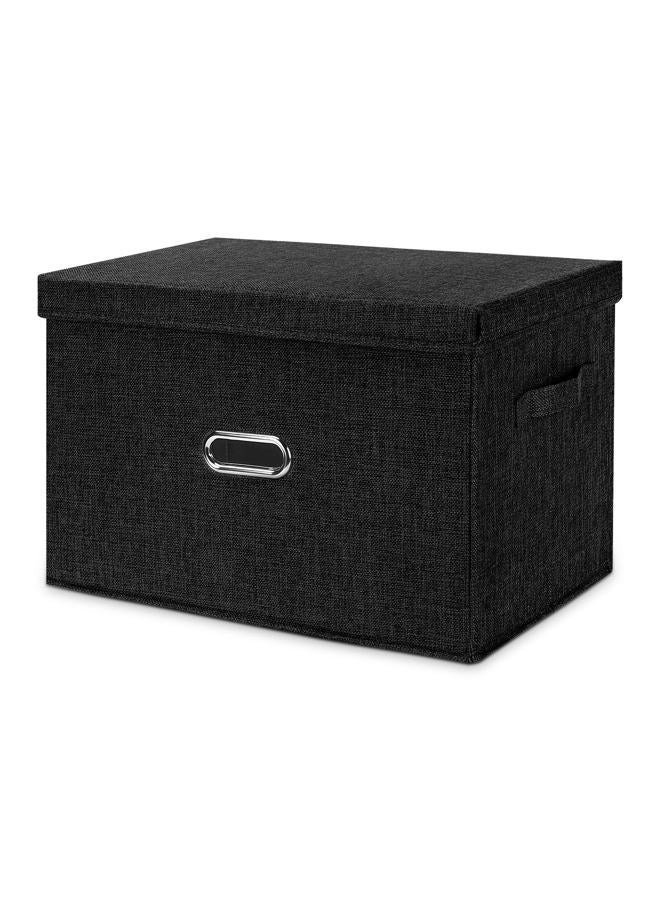 Valease Large Linen Fabric Foldable Storage Bins with Removable Lid and Handles, Washable Storage Box Organizer Containers Baskets Cube with Cover for Bedroom,Office(Black, Medium) - Image 1