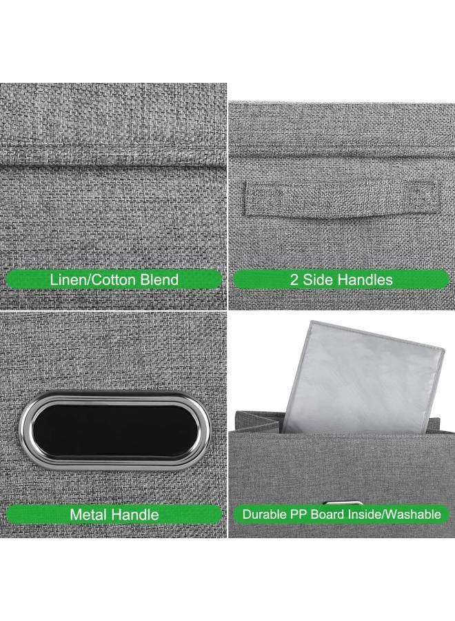 Valease Large Linen Fabric Foldable Storage Bins with Removable Lid and Handles, Washable Storage Box Organizer Containers Baskets Cube with Cover for Bedroom,Office(Black, Medium) - Image 2