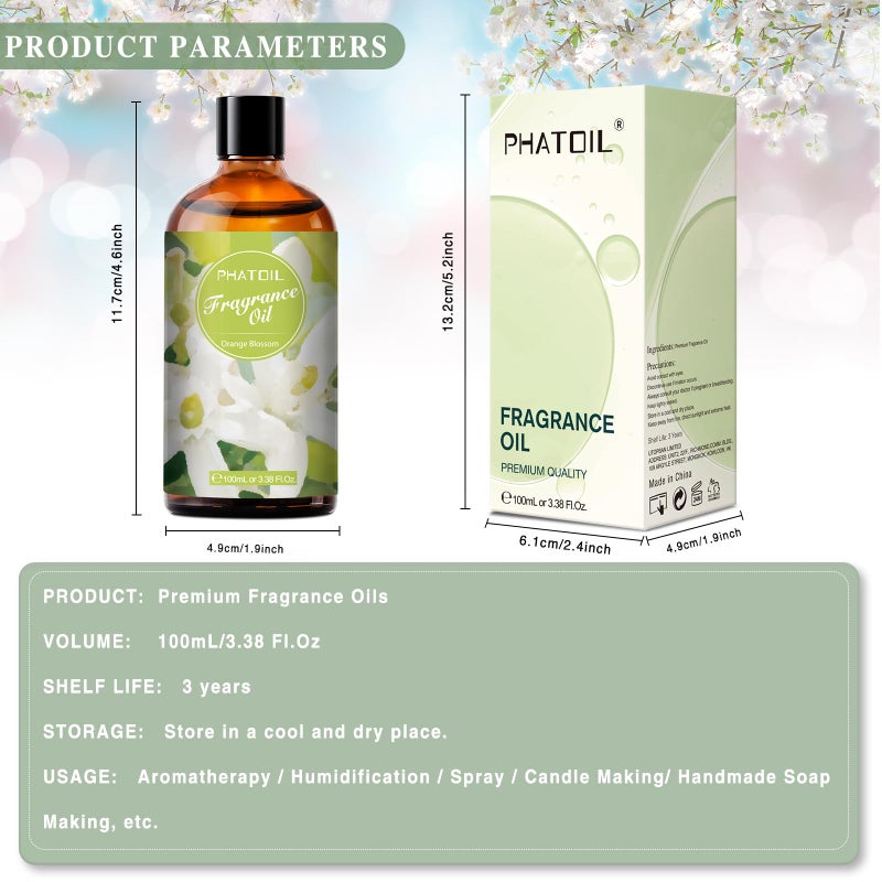 PHATOIL 3.38FL.OZ Orange Blossom Fragrance Oils for Aromatherapy, Essential Oils for Diffusers for Home, Perfect for Diffuser, DIY Candle and Soap Making, DIY Scented Products - 100ml - Image 3