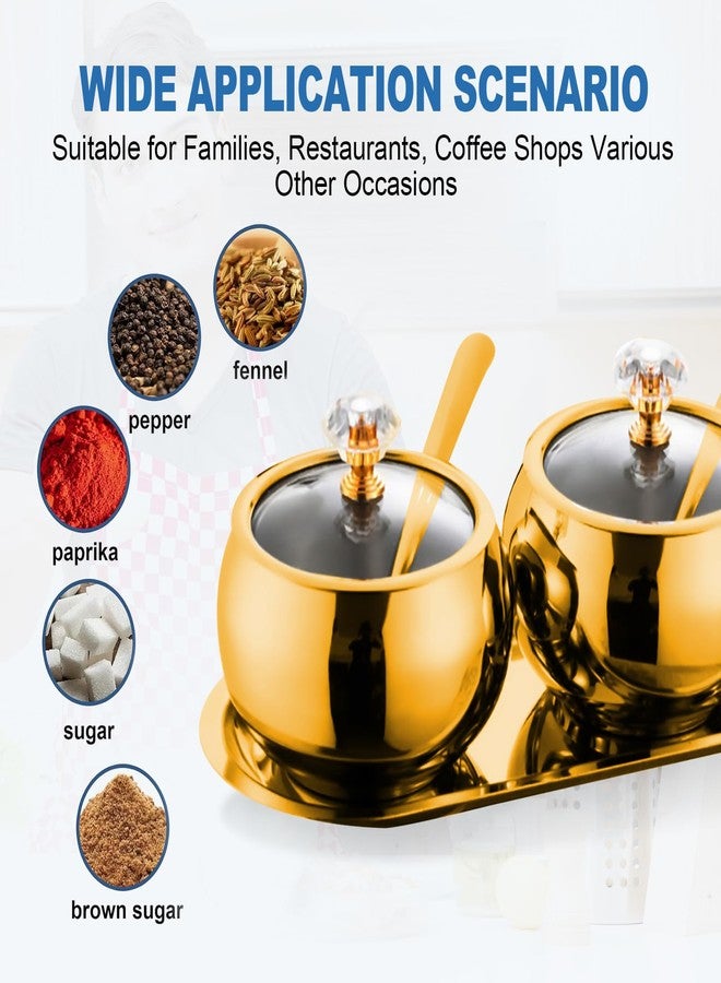 طقم حاويات توابل من الفولاذ المقاوم للصدأ 304 من KEJJRIUTN، يتضمن برطمان توابل مع غطاء وملعقة وصينية. - Image 4