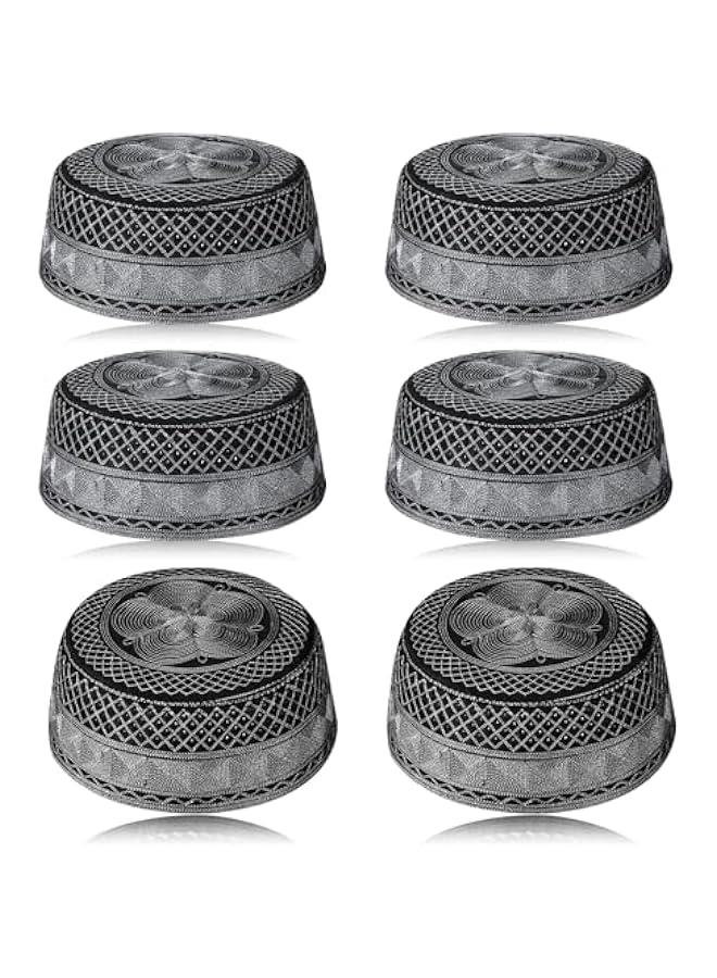 6 Pcs Eid Muslim Prayer Kufi Hat for Men Prayer Headwear Cap Islamic Beanie Skull Cap Embroidery Kofia Topi - Image 1