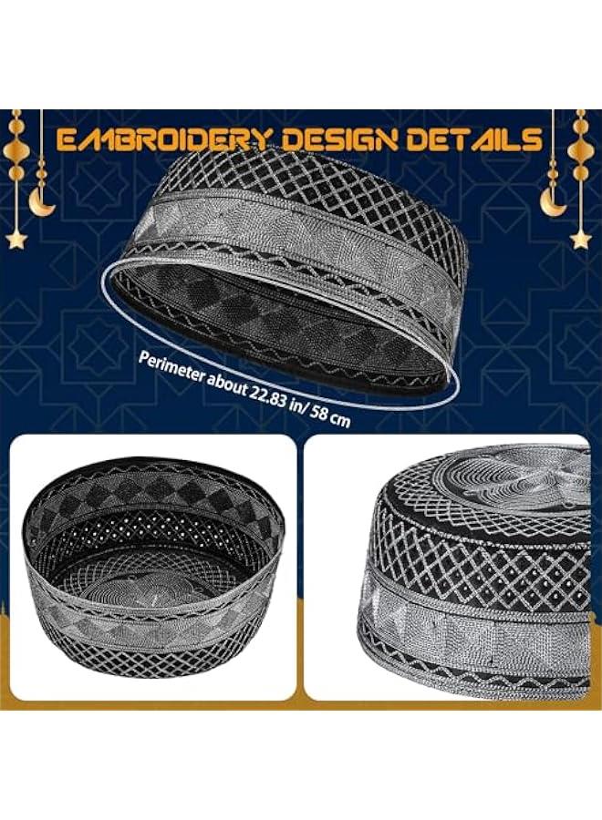 6 Pcs Eid Muslim Prayer Kufi Hat for Men Prayer Headwear Cap Islamic Beanie Skull Cap Embroidery Kofia Topi - Image 2