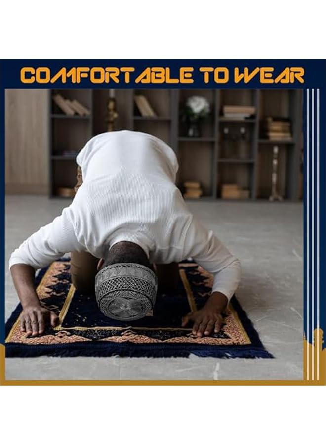 6 Pcs Eid Muslim Prayer Kufi Hat for Men Prayer Headwear Cap Islamic Beanie Skull Cap Embroidery Kofia Topi - Image 4