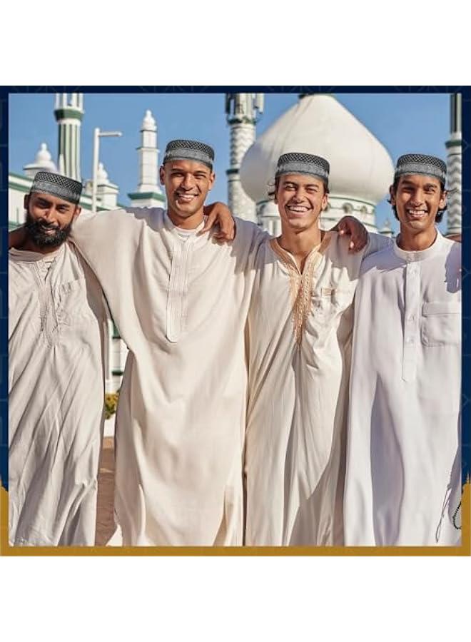 6 Pcs Eid Muslim Prayer Kufi Hat for Men Prayer Headwear Cap Islamic Beanie Skull Cap Embroidery Kofia Topi - Image 5