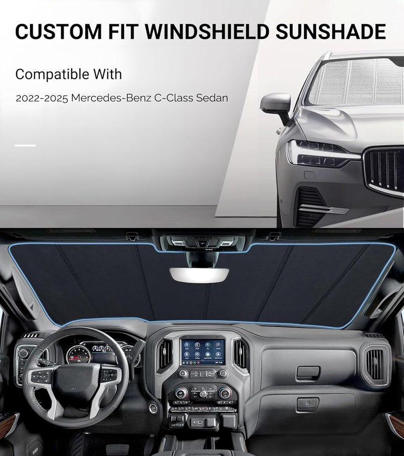 Pigenius Windshield Sun Shade for Mercedes-Benz C-Class Sedan/Convertible/Coupe 2022-2025. Reflective Aluminum Film Front Window Sunshade - BLAZBLOCK - Image 2