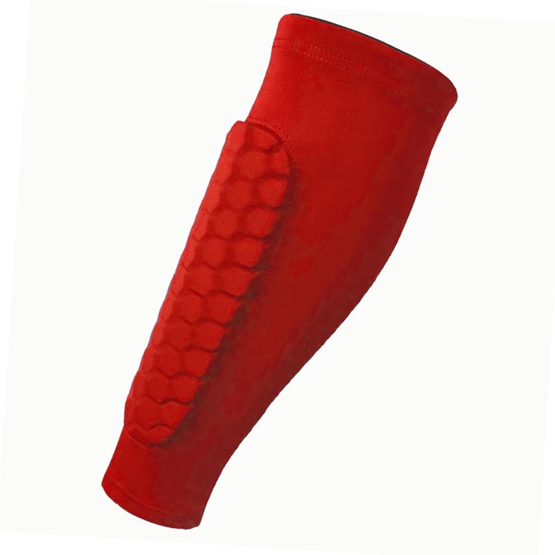 Red Football Shin Guard Calf Compression Sleeve Breathable Honeycomb Material - Image 2