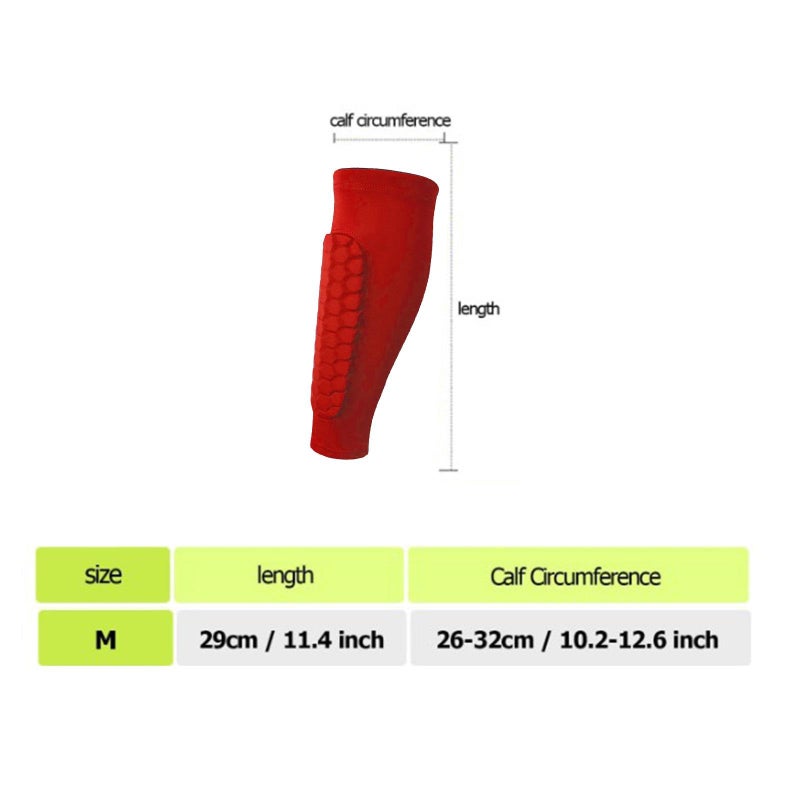 Red Football Shin Guard Calf Compression Sleeve Breathable Honeycomb Material - Image 5