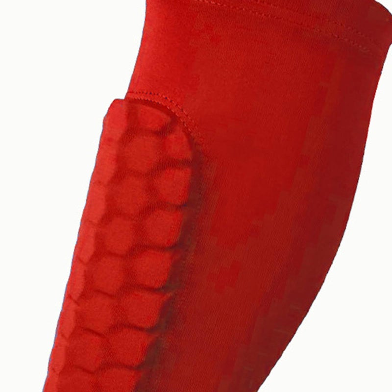 Red Football Shin Guard Calf Compression Sleeve Breathable Honeycomb Material - Image 4