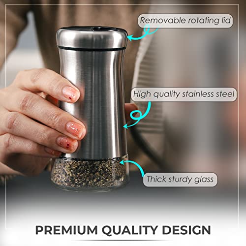 Kitchen & Go Pepper Shaker or Salt Shaker with Adjustable Pour Holes - Elegant Stainless Steel Spice Dispenser - Perfect for Himalayan, Table Salt, White and Black Pepper (Pepper Shaker) - Image 3
