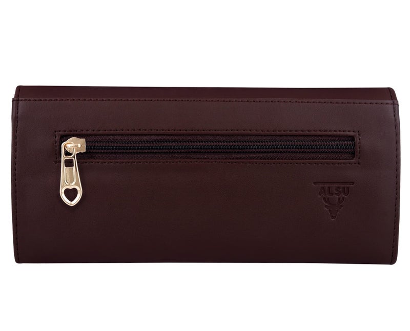ALSU Women's Hand Wallet Purse Clutch | Phone Pocket | Coin Compartment | Credit Card Slots| Zipper Pocket| Office use| Casual use| Faux Leather (Brown) - Image 2