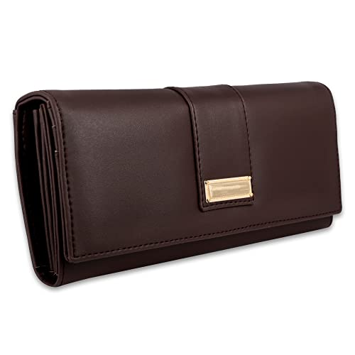 ALSU Women's Hand Wallet Purse Clutch | Phone Pocket | Coin Compartment | Credit Card Slots| Zipper Pocket| Office use| Casual use| Faux Leather (Brown) - Image 1
