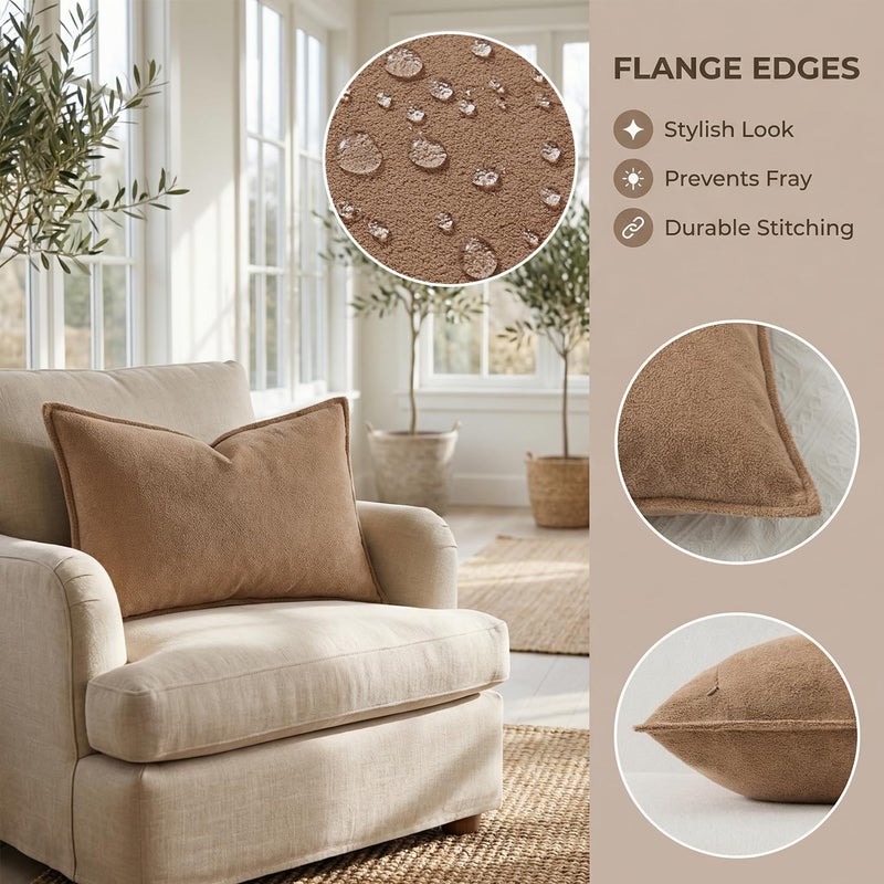K KEVIN TEXTILE Kevin Textile Waterproof Decorative Pillow Covers Camel 12x20 Inch Pack of 2 Soft Boucle Textured Lumbars Cushions Elegant Accent Pillows for Couch Sofa Chair Bed Home Decor Indoor Outdoor - Image 3