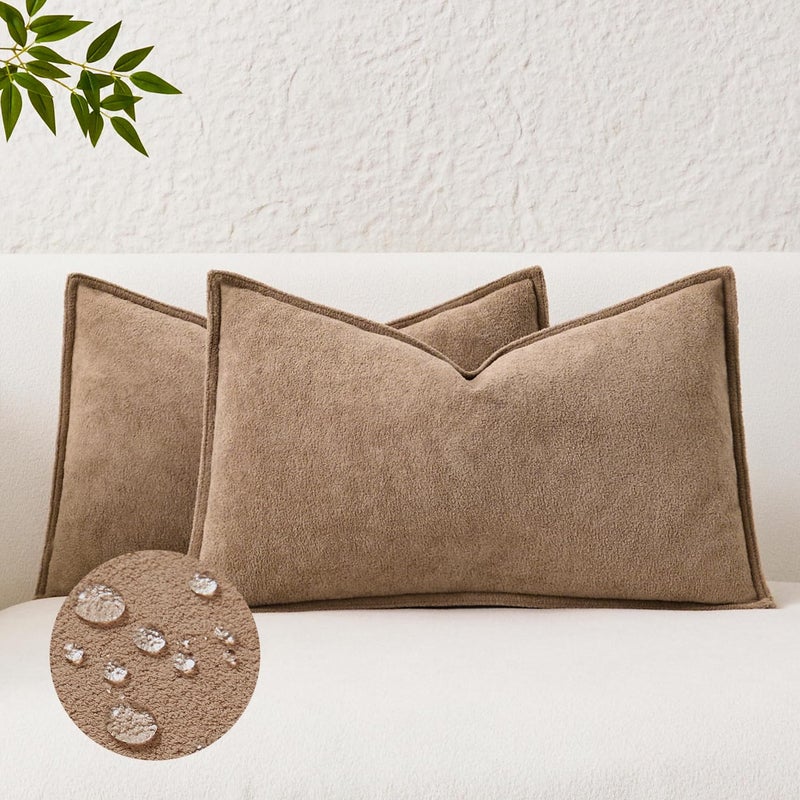 K KEVIN TEXTILE Kevin Textile Waterproof Decorative Pillow Covers Camel 12x20 Inch Pack of 2 Soft Boucle Textured Lumbars Cushions Elegant Accent Pillows for Couch Sofa Chair Bed Home Decor Indoor Outdoor - Image 1