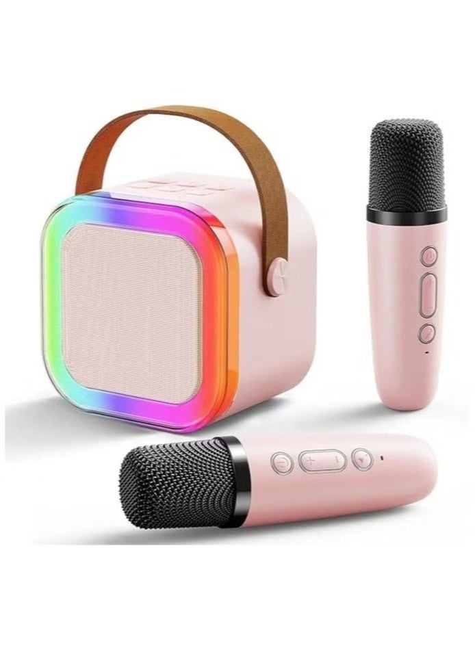 Wireless Bluetooth Karaoke Speaker Set with Dual Microphones – Portable LED Light Sound System with Rechargeable Battery, High Bass & Clear Sound | Home Party, Kids & Family Entertainment (Pink) - Image 1