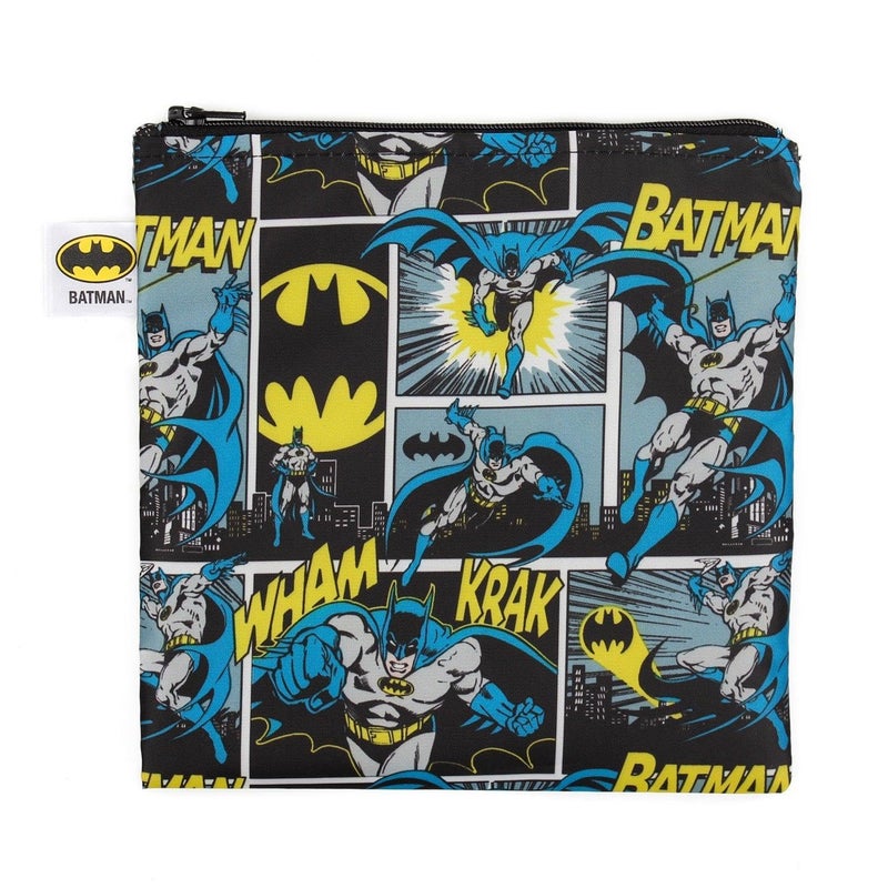 Bumkins Reusable Sandwich and Snack Bags for Kids School Lunch and for Adults Portion Washable Fabric Waterproof Cloth Zip Bag Travel Pouch FoodSafe Storage Large DC Comics Batman