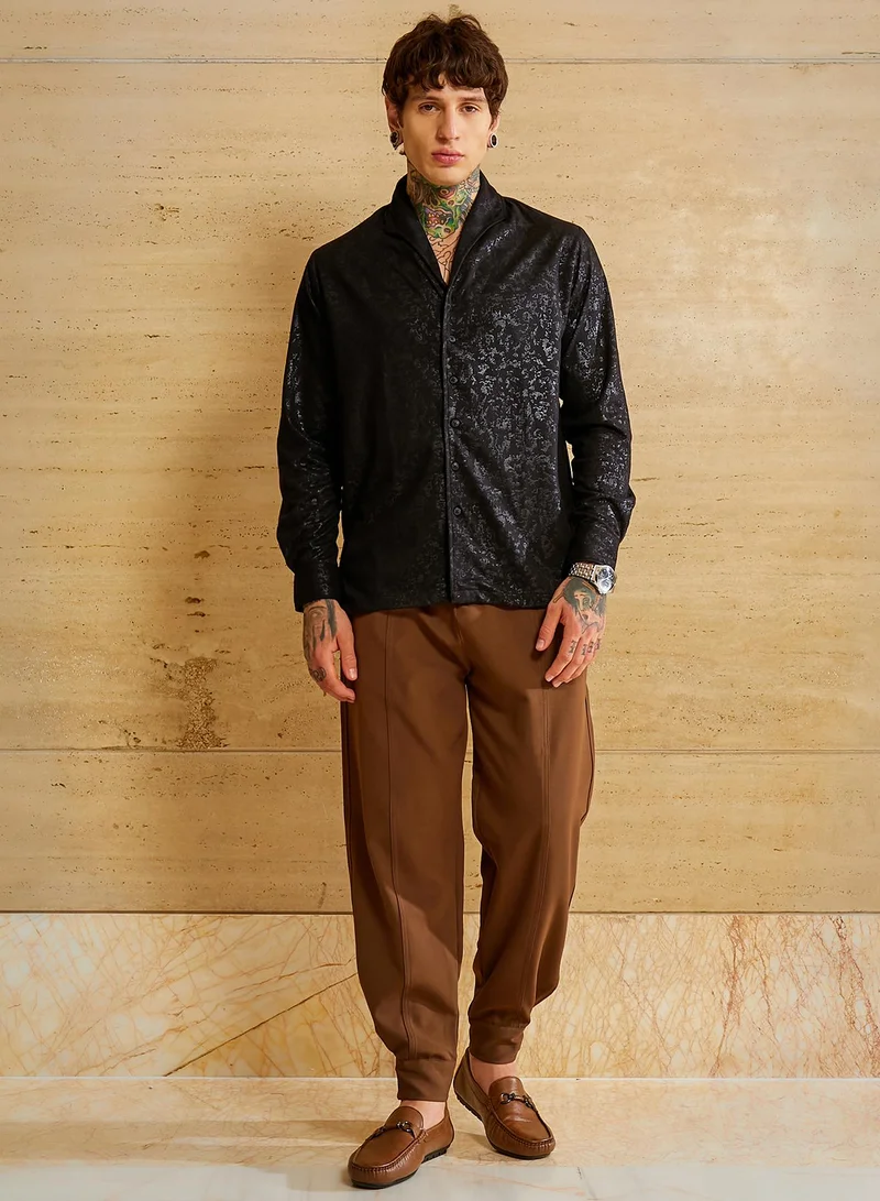 Campus Sutra Men's Onyx Black Corroded-Tactile Shirt