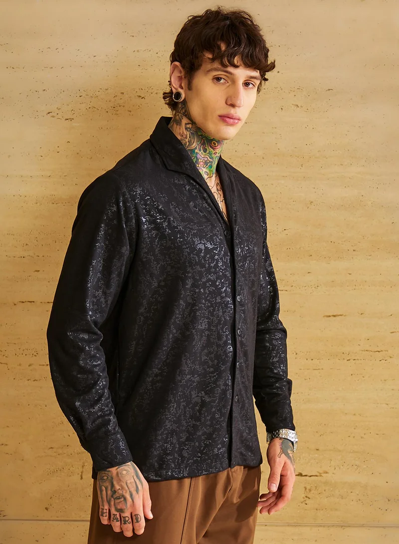 Campus Sutra Men's Onyx Black Corroded-Tactile Shirt
