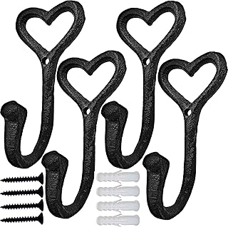 ZEYU 4Pcs Decorative Heart Wall Hooks, Cast Iron Love Heart Shape Hooks for Hanging Coats, Key Coat Hanger Home Decor, - Image 1