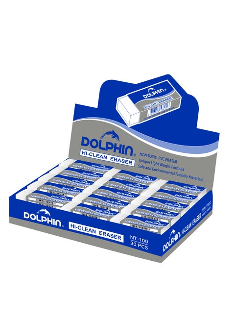 Dolphin NT-100 Pencil Eraser – Hi-Clean, Smudge-Free Erasing, Eco-Friendly Non-Toxic PVC, Unique Light Formula, Made in Taiwan, Ideal for School & Office