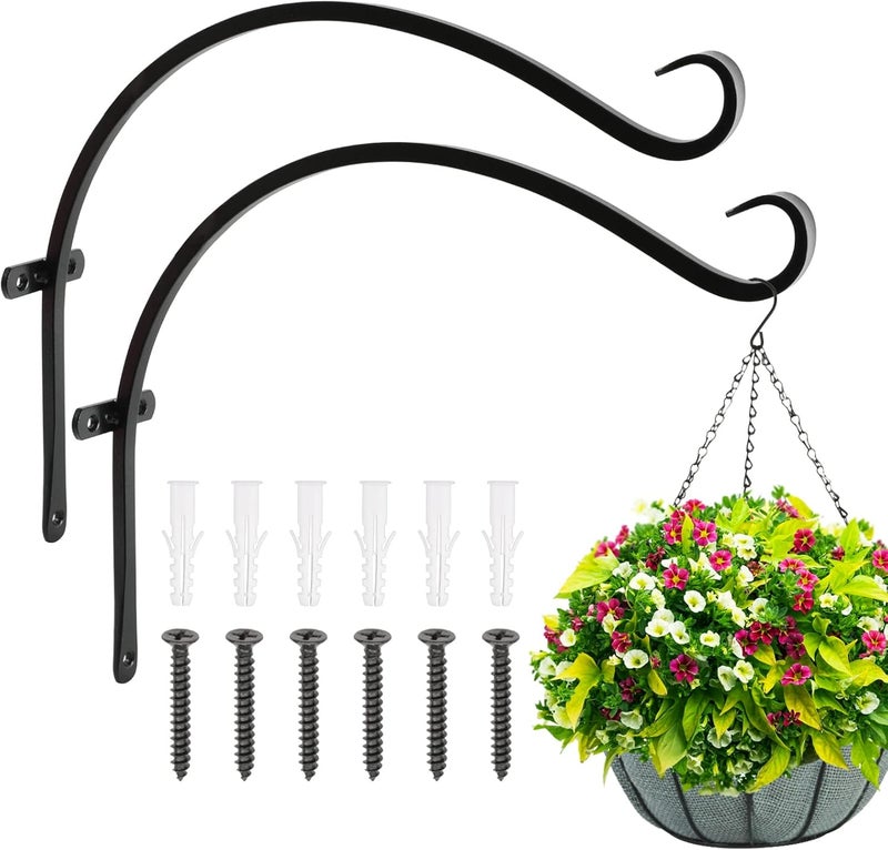 FEED GARDEN 18 Inch 2 Pack Outdoor Hanging Plant Bracket for Bird Feeders, Wind Chimes, Lanterns, Heavy Duty Metal Iron Wall Hooks with 6 Screws - Image 1