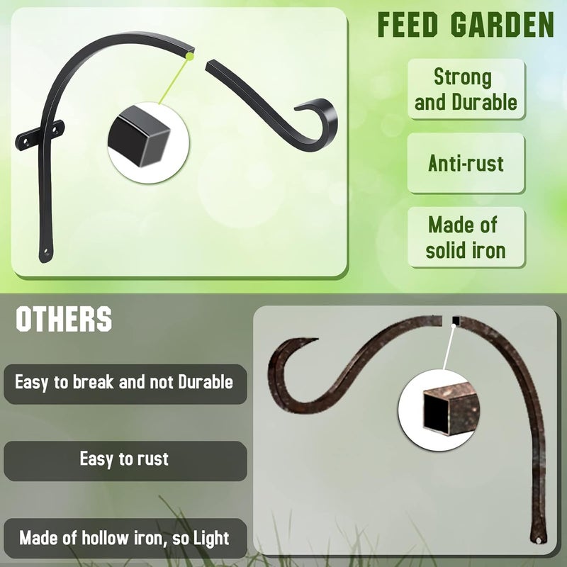 FEED GARDEN 18 Inch 2 Pack Outdoor Hanging Plant Bracket for Bird Feeders, Wind Chimes, Lanterns, Heavy Duty Metal Iron Wall Hooks with 6 Screws - Image 5